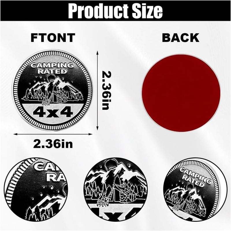 GLSOWEE Camping Badge Rated Car Emblem, 4 x 4 3D Metal Car Badge Decals Stickers Round Emblem Decals, Car Exterior Emblems Badge Compatible with Jeep Wrangler Vehicles Trucks SUV RV - Image 2